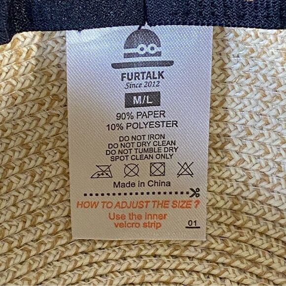 Furtalk Wide Brim Straw Beach Hat w Adjustable Strap Womens Size Medium Large - Picture 7 of 8